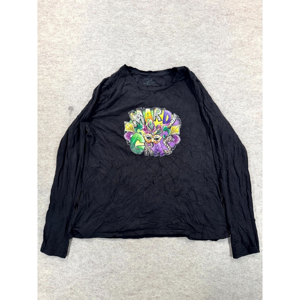 Time And Tru Womens Mardi Gras Mask Long Sleeve T Shirt Black Large 12-14